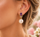 9ct Gold Pearl and Amethyst earrings