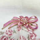 Gold Tone Pink Enamel Bow Brooch