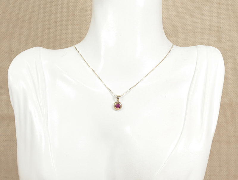 Silver & Gold Ruby Pendant & Chain