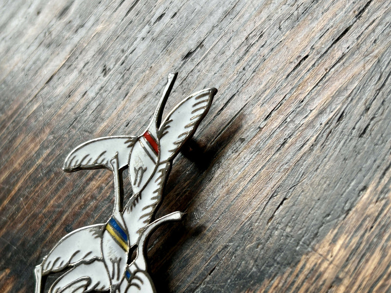 Modern Mid Century Scandinavian Erik Magnussen Sterling Silver Hand Painted Enamel Flying Geese Brooch