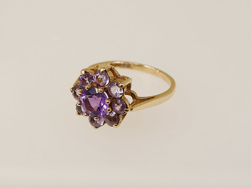 9ct Gold & Amethyst Cluster Ring