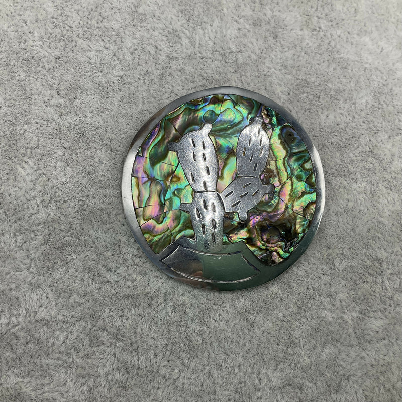 Mexican silver and abalone brooch