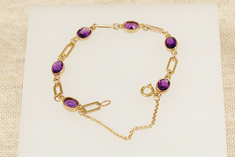 9ct Gold & Amethyst Bracelet
