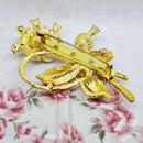 Gold Tone Faux Pearl & Faux Diamond Bow Brooch