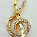 Vintage D'Orlan Rhinestone 22kt Gold Plated Treble Clef Brooch