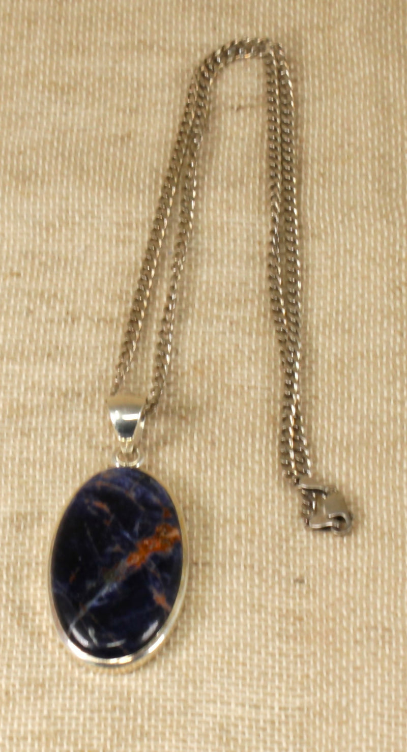 Silver Black and Copper Agate Pendant & Chain