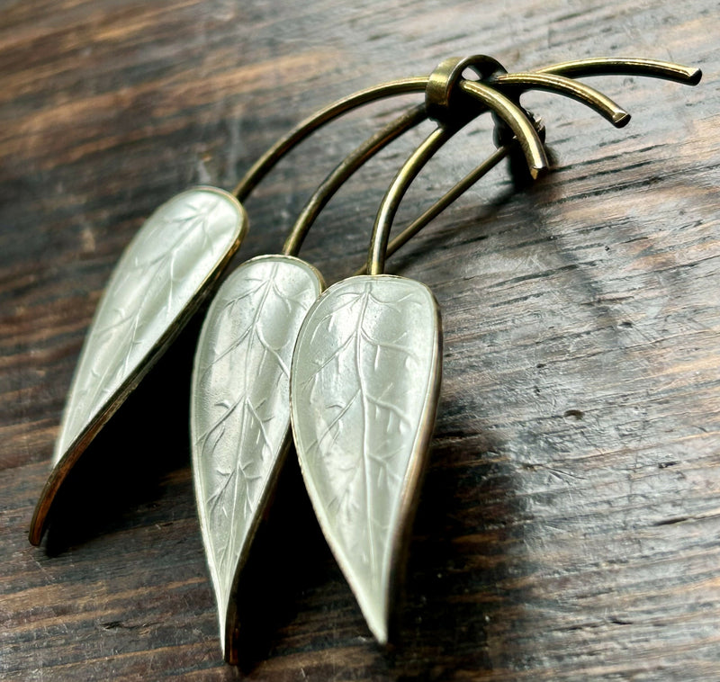 Modern Mid Century Norwegian Ivar T Holmsen Sterling Silver Snowdrop White Enamel Brooch