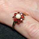 9ct gold garnet and pearl cluster ring