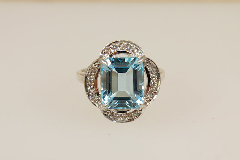 Silver Blue & White Topaz Statement Ring