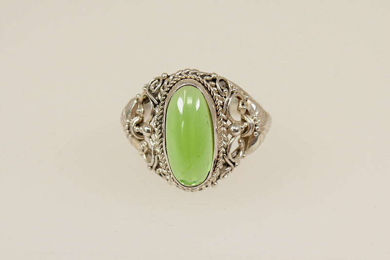 Silver & Green Crystal Ring