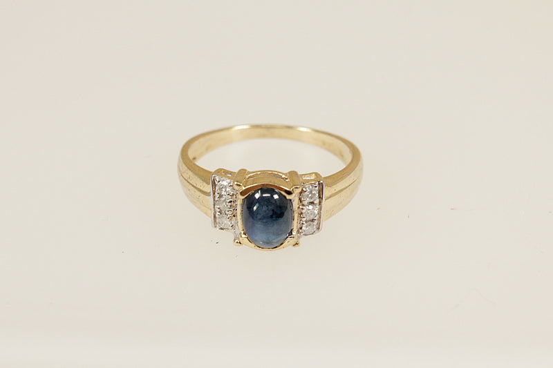 9ct Gold Cabochon Sapphire and Diamond Ring