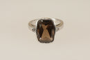 A Large Silver & Smokey Citrine Ring