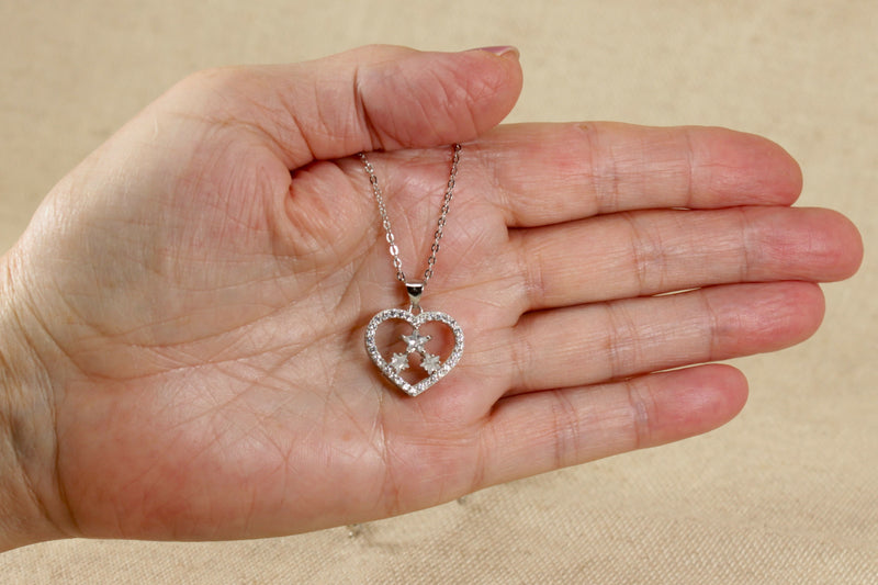 Silver & Crystal Heart Pendant & Chain