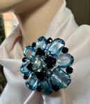 Retro Blue and Black Glass Faceted Extra Large Brooch