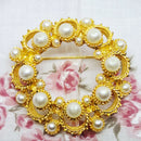 Vintage Gold Tone & Faux Pearl Brooch