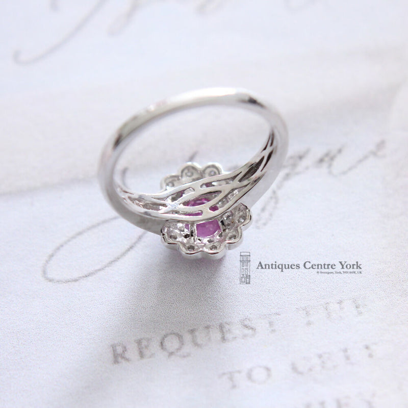 18ct White Gold Pink Sapphire & Diamond Cluster Ring