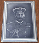 HRH Prince of Wales, Later George V, Portrait Tile in Naval Uniform. Circa 1901 - 1910.