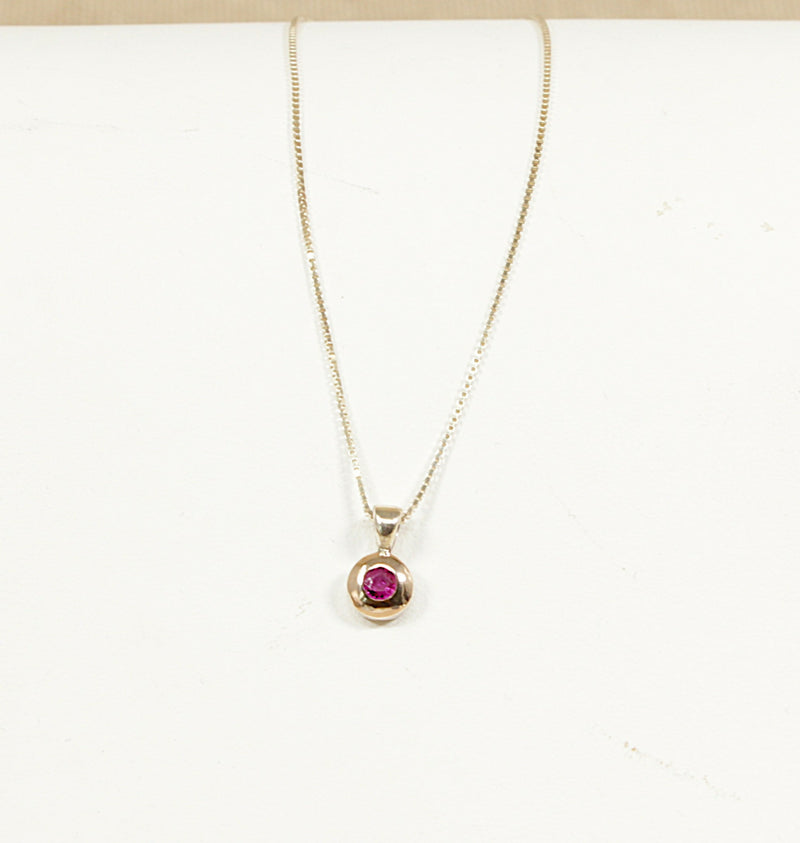Silver & Gold Ruby Pendant & Chain