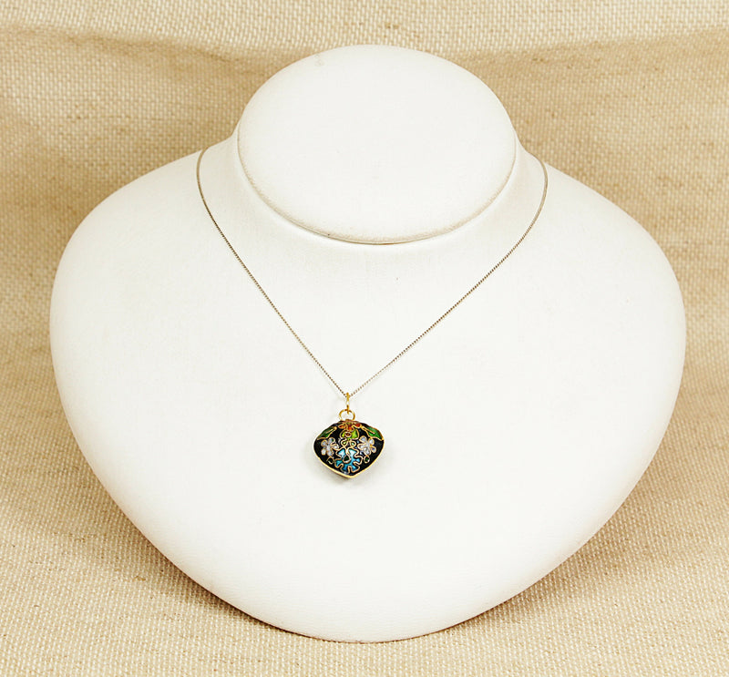 Silver Gilt Cloisonne Heart Pendant & Silver Chain
