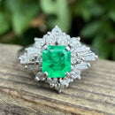 Vintage Platinum Emerald & Diamond Cluster Ring