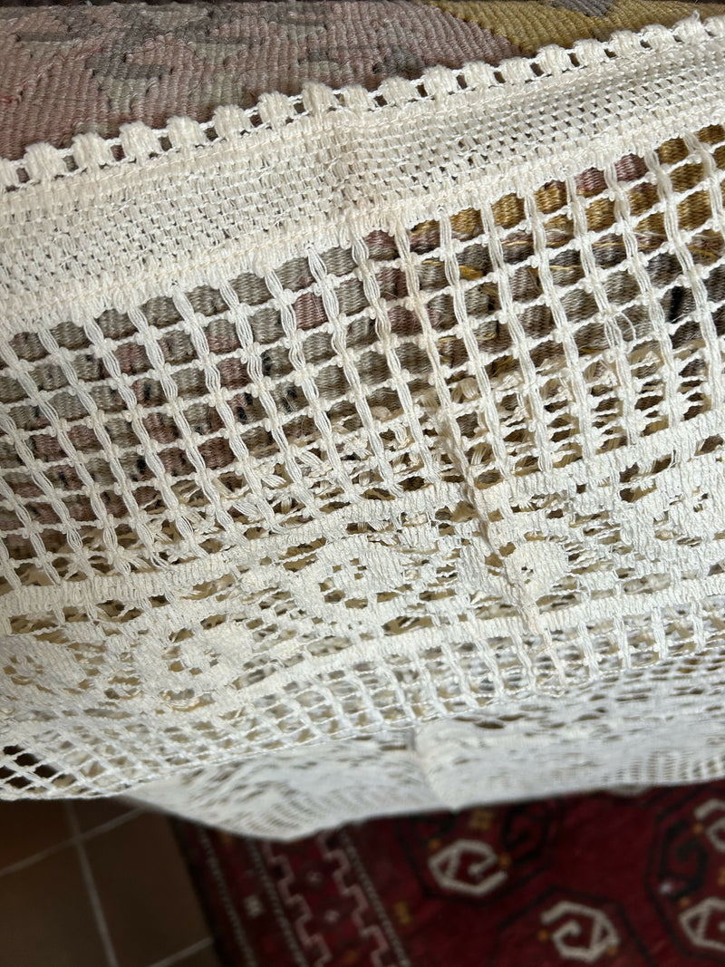 Beautiful Period Arts & Crafts biscuit tea colour cotton lace panel 84”/35”
