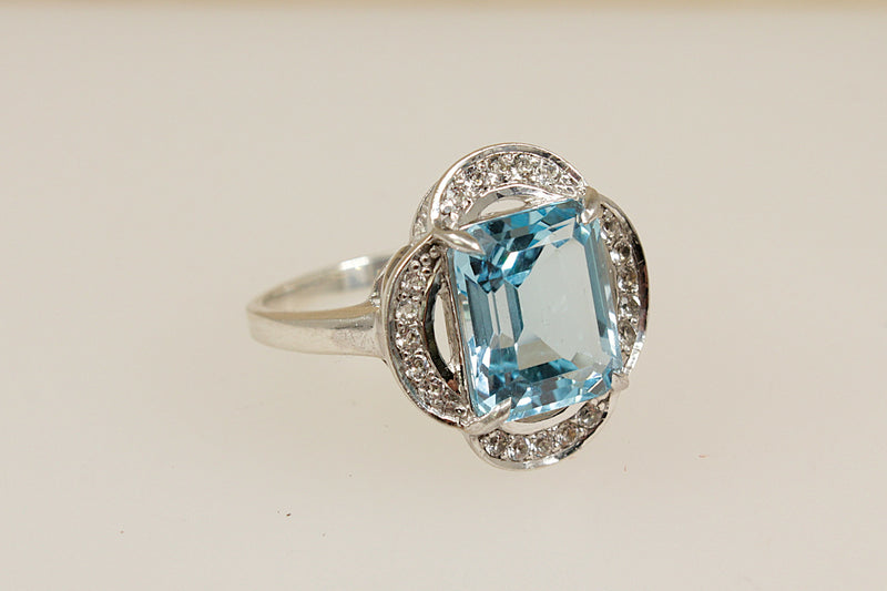 Silver Blue & White Topaz Statement Ring