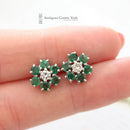 18ct White Gold Emerald & Diamond Cluster Earrings