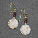 Bridget: Cream and gold resin and brown crystal drop earrings