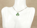 Silver Green Enamel and Marcasite Irish Shamrock Clover Pendant and Chain by Solvar