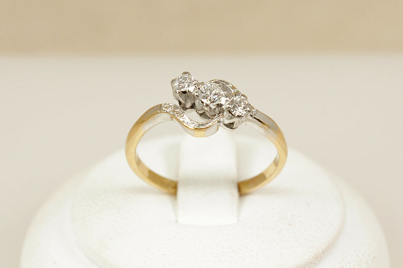 18ct Gold Platinum Diamond Twist Ring - Main Image