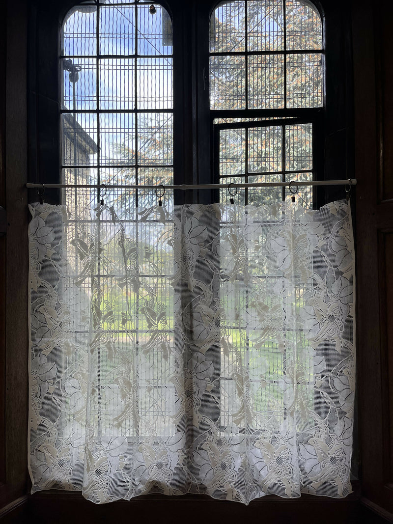 Beautiful Clematis Flower Lace Panelling off the roll sold per metre to finish in Bone 130cms wide