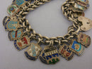 Vintage 1960s Silver Shield Souvenir Travel Charm Bracelet 28 Charms 62 grams
