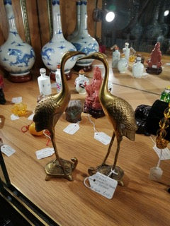 Pair of Brass Longevity Cranes on Tortoise (Reserved for Webber)