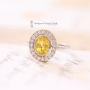 Platinum Yellow Sapphire & Diamond Oval Cluster Ring