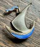 Modern Mid Century Norwegian Sterling Silver Ivar T Holth Enamel Viking Ship Brooch