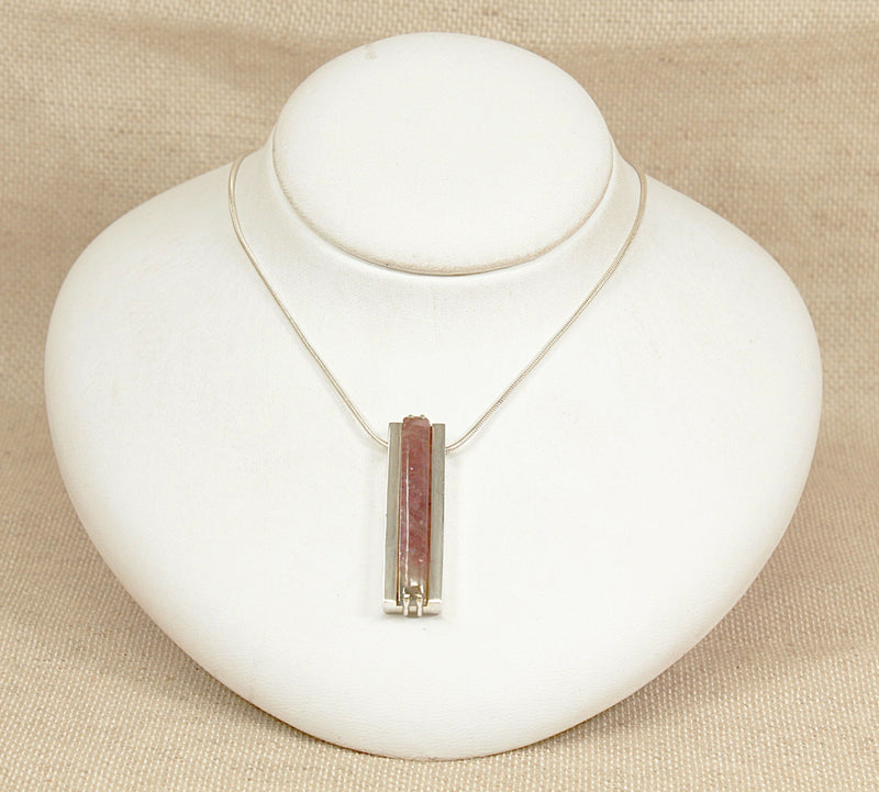 Silver & Pink Tourmaline Designer Pendant & Chain