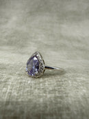 925 Silver Lavender CZ Pear Cut Halo Ring