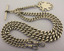 Antique Solid Silver Double Albert Watch or Neck Chain & Fob 23 inch Long Bir 1901