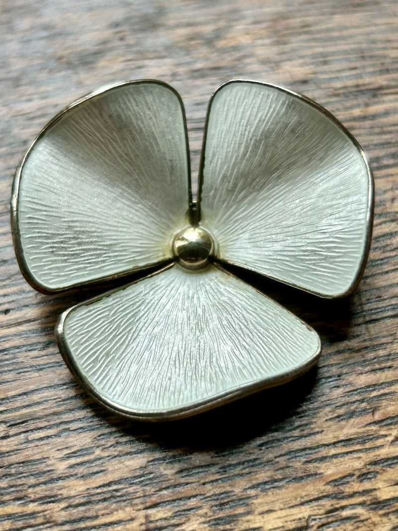 Modern Mid Century Norwegian Ivar T Holmsen Sterling Silver White Enamel Pansy Brooch