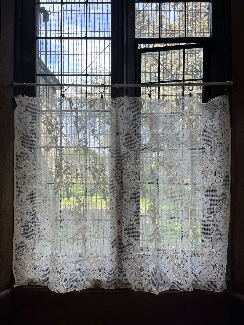 Beautiful Clematis Flower Lace Panelling off the roll sold per metre to finish in Bone 130cms wide