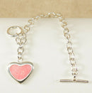 Silver Bracelet with T Bar and Pink Heart Charm