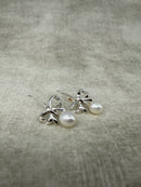 Vintage 925 Silver Cultured Pearl Bow Drop Earrings