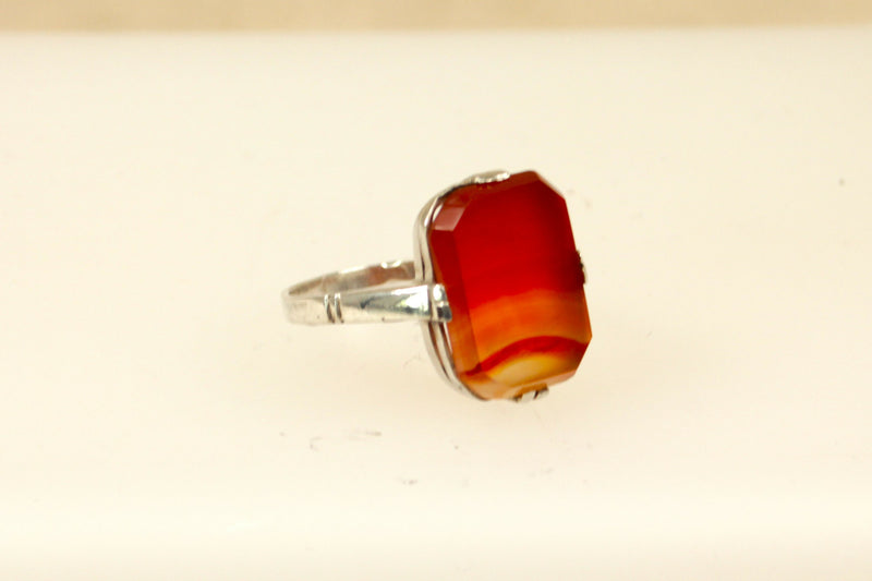 Silver Art Deco style Banded Carnelian Ring