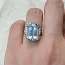 Vinatge Platinum 7.6ct Aqumarine & Daimond Ring