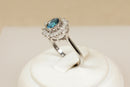 18ct White Gold London Blue Topaz & Diamond Halo Ring, Certified