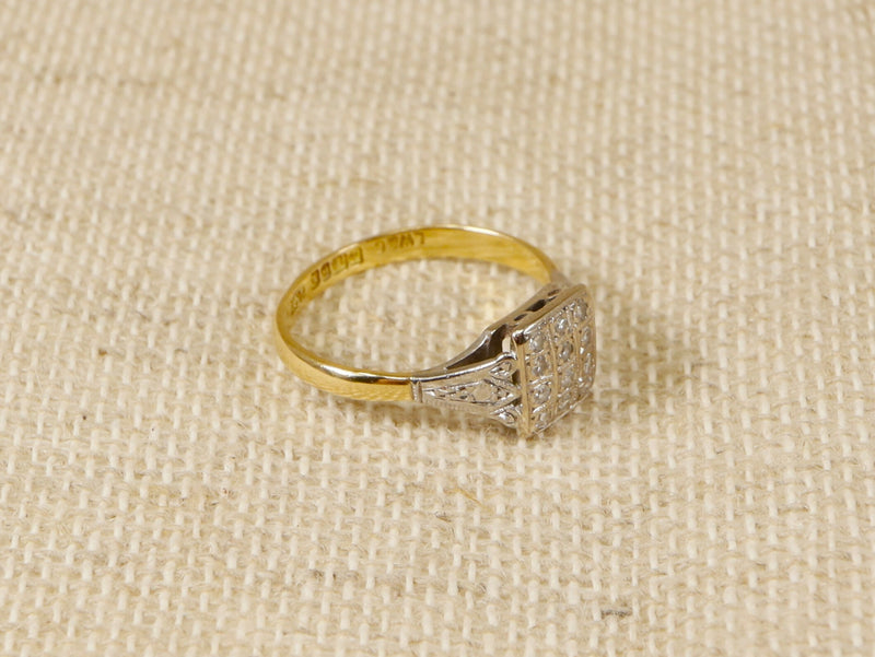 18ct Gold & Platinum Art Deco style Diamond Cluster Ring