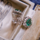 18ct White Gold Colombian Emerald (1.09ct) and Diamond (0.55ct) Cluster Stud Earrings