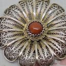 Filigree Silver & Coral Pendant on 17" Silver Chain