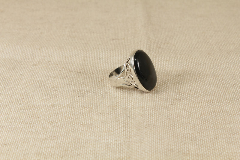 Silver & Black Agate Designer Ring