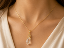9ct Gold Quartz Crystal and Amethyst Pendant Necklace